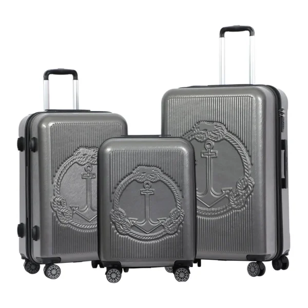 Biggdesign Ocean 3-Piece Hardshell Spinner Luggage Set - Gray Travel Suitcases