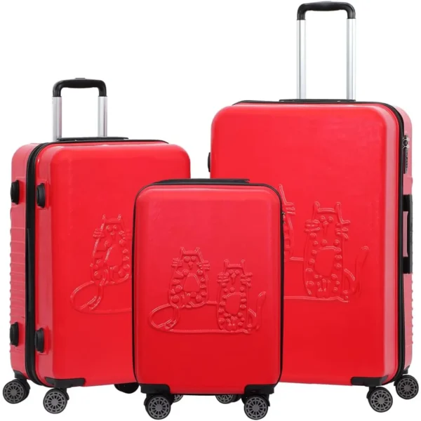 Biggdesign Cats Red Hardshell Spinner Luggage Set - 3 Piece Travel Suitcase Collection