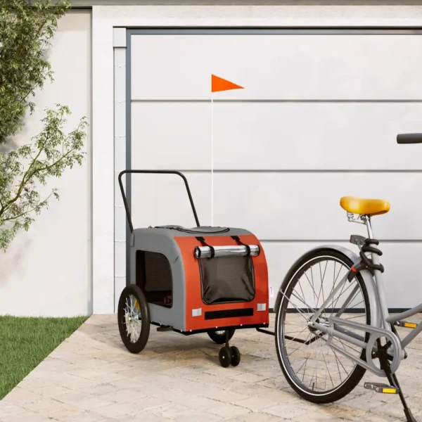 vidaXL Pet Bike Trailer - Orange & Gray, Durable Oxford Fabric and Iron Frame for Safe and Comfortable Rides