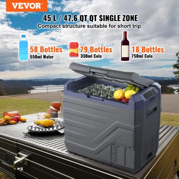 VEVOR 45L Portable Car Refrigerator Freezer - Single Zone Compressor for Car & Home