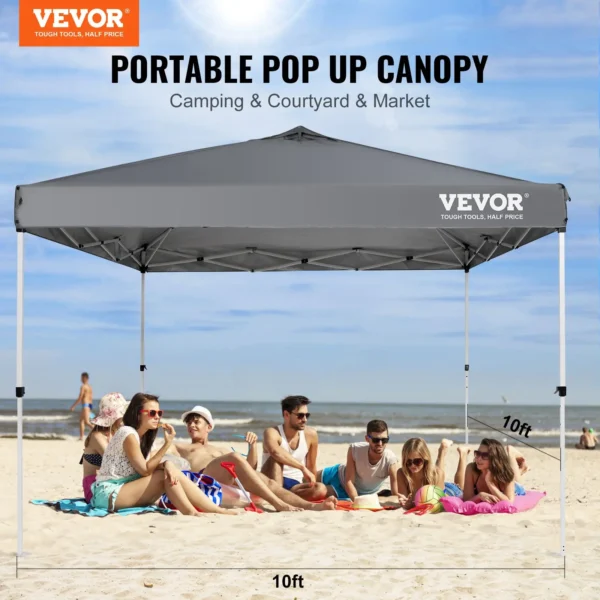 VEVOR 10x10 ft Pop Up Canopy Tent: Waterproof & Sun Shelter with Portable Roller Bag & Sandbags