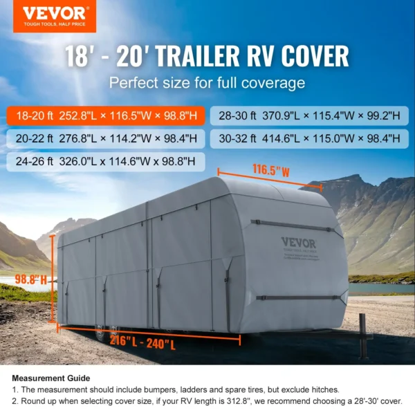 VEVOR Travel Trailer Cover: 18-20' Waterproof & Windproof 4-Layer RV Cover with Storage Bag