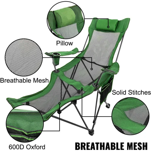 VEVOR Green Folding Camp Chair with Footrest: Reclining Lounge Chair for Camping & Fishing