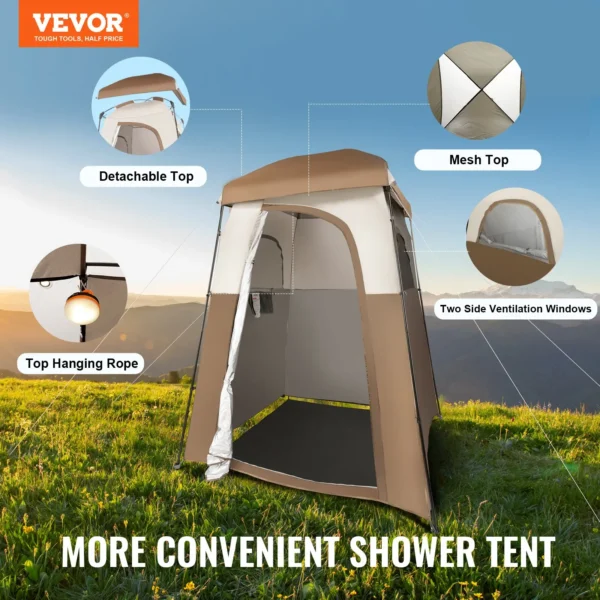 VEVOR Camping Shower Tent - Oversize Portable Privacy Shelter with Detachable Top & Pockets