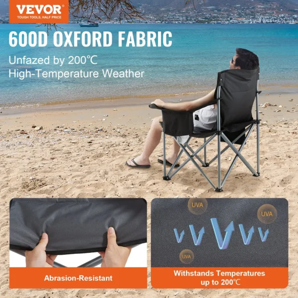 Portable Heavy Duty Camping Folding Chair - Quad Lumbar Support with Pockets, Cup Holder, Cooler Bag