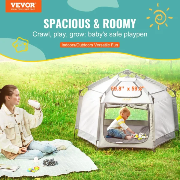 VEVOR Portable Baby Playpen with Canopy: Lightweight Pop-Up Play Yard for Indoor/Outdoor Use