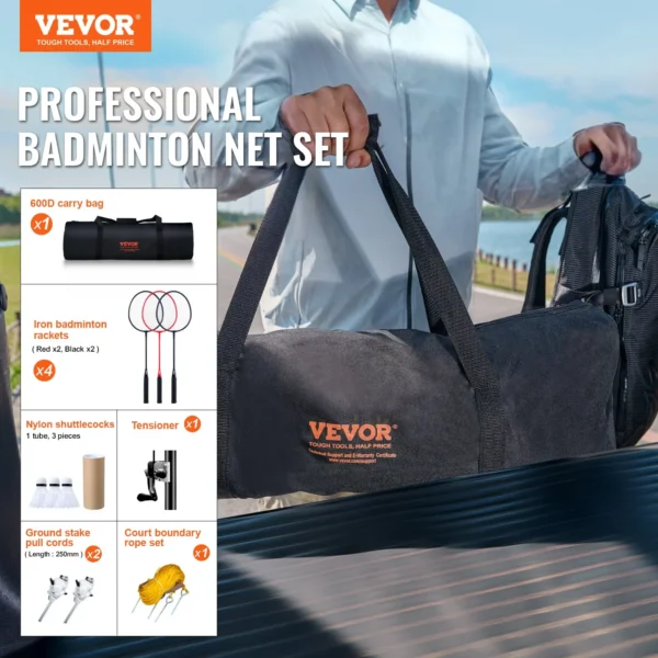 VEVOR Badminton Net Set: Portable Outdoor Net with Poles, Rackets, Shuttlecocks & Carrying Bag Perfect for Backyard & Beach