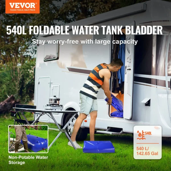 VEVOR 540L Water Storage Bladder: Collapsible 142.65 Gallon Soft Water Tank, Durable PVC for Camping & Emergency Use