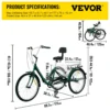 VEVOR Tricycle Adult 24 Wheels Adult Tricycle 7-Speed 3 Wheel Bikes For Adults Three Wheel Bike For Adults Adult Trike Adult Folding Tricycle Foldable Adult Tricycle 3 Wheel Bike Trike For Adults - Image 6