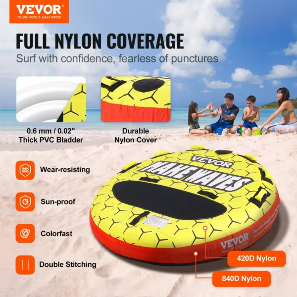 VEVOR Towable Tube for Boating – 1-3 Rider Inflatable Water Tube | 510 lbs Capacity, 63" Round Towable for Boats & Water Sports