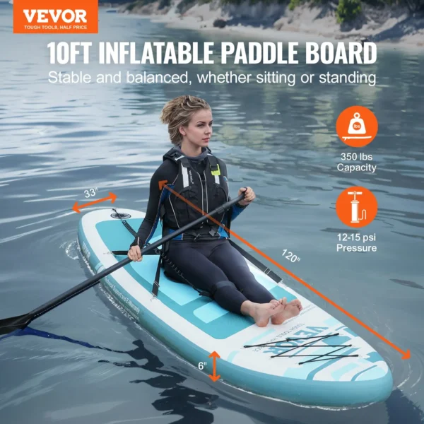 VEVOR Inflatable Stand Up Paddle Board, 10' x 33" x 6" Wide SUP Paddleboard with Removable Kayak Seat, Board Accessories