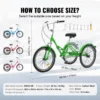 VEVOR Folding Adult Tricycle, 24-Inch Adult Folding Trikes, Carbon Steel 3 Wheel Cruiser Bike with Large Basket & Adjustable Seat, Shopping Picnic Foldable Tricycles for Women, Men, Seniors (Green) - Image 6