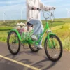 VEVOR Folding Adult Tricycle, 24-Inch Adult Folding Trikes, Carbon Steel 3 Wheel Cruiser Bike with Large Basket & Adjustable Seat, Shopping Picnic Foldable Tricycles for Women, Men, Seniors (Green) - Image 7