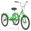 VEVOR Folding Adult Tricycle, 24-Inch Adult Folding Trikes, Carbon Steel 3 Wheel Cruiser Bike with Large Basket & Adjustable Seat, Shopping Picnic Foldable Tricycles for Women, Men, Seniors (Green) - Image 8