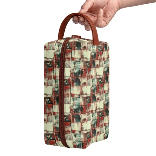 Travel PU Leather Toiletry Bag – "Square Dance" Makeup & Cosmetics Organizer